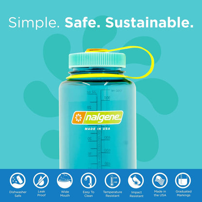 Nalgene 32 oz Wide Mouth Water Bottle | BPA-Free, Durable & Leak Proof, Lightweight Bottle for Hiking & Gym, Work & Travel