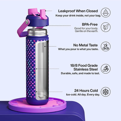 ENCOOL Insulated Water Bottle with Straw Stainless Steel Water Bottle, Leak-Proof, BPA-Free, Double Wall Vacuum Keeps Cold for 24 Hours for Sports, Travel, School (26 oz, Cotton Candy) - Colors A