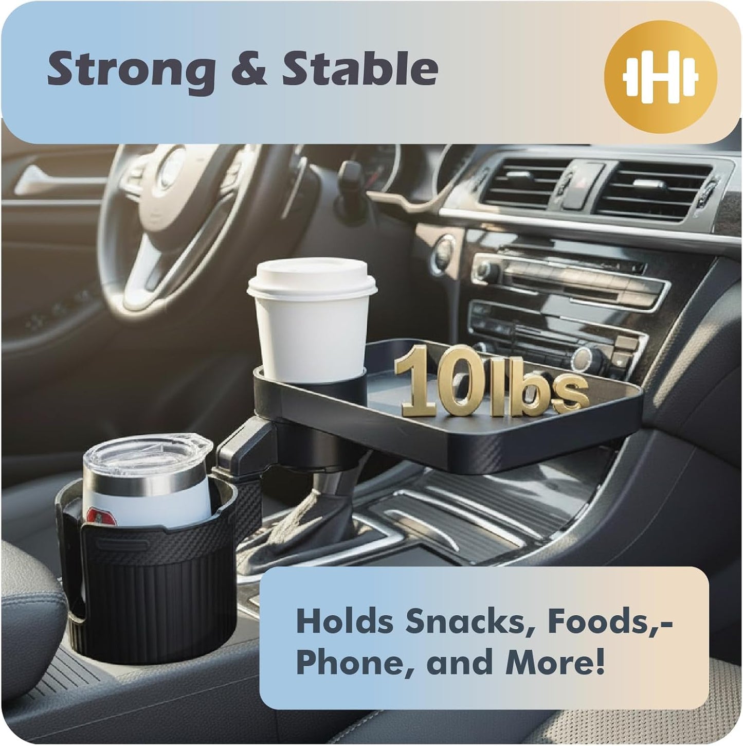 OtterVerz 11 Upgraded Car Cup Holder Tray, 3 in 1 Car Cup Holder Expander Adapter, 360° Rotating Detachable 10.5" Car Food Tray Table for Eating, Road Trip Essentials, Fits Yeti/Hydro Flask 16–46oz