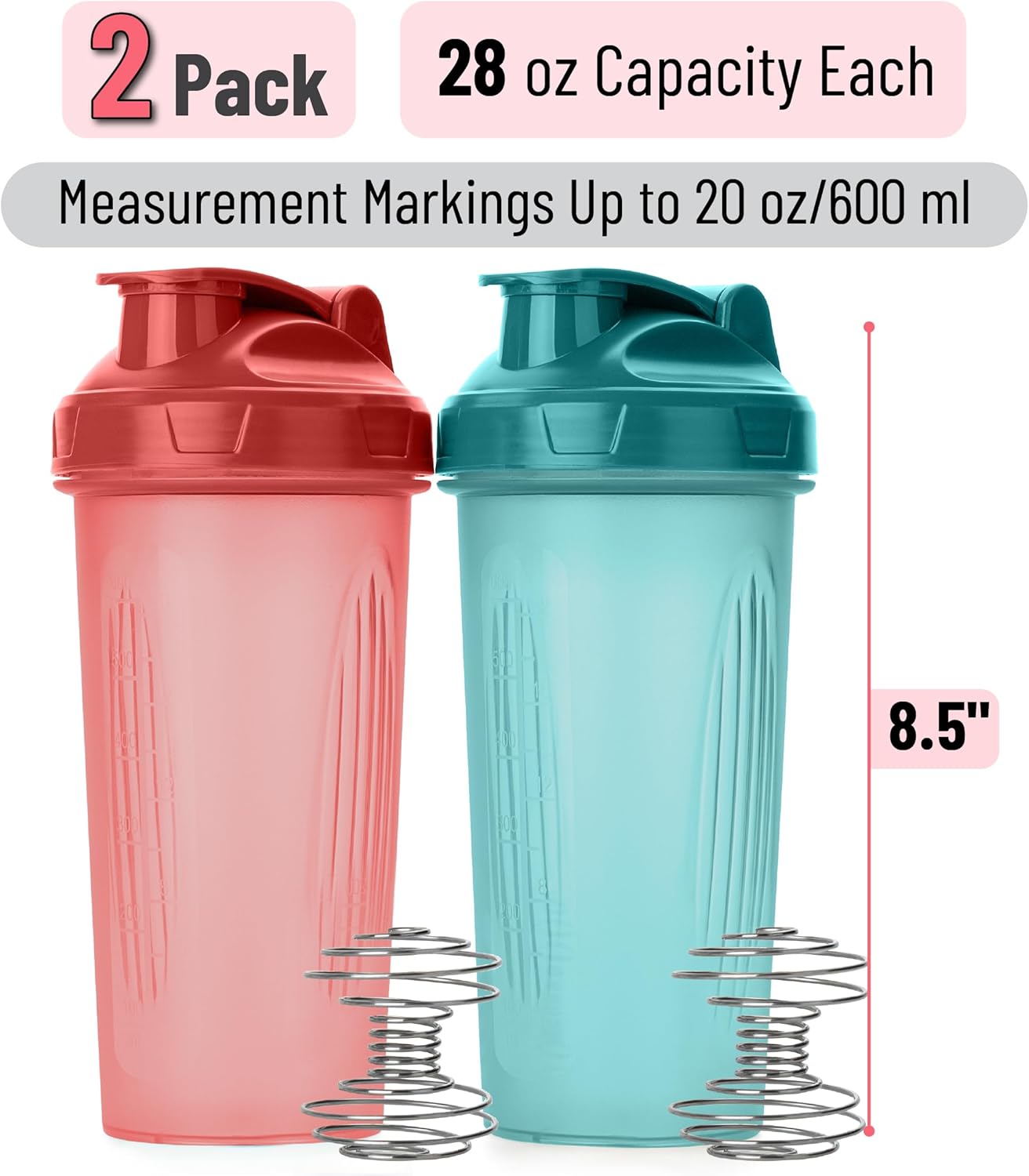 Mr. Pen- Protein Shaker Bottles, 2 Pack, 28 oz, Shaker Bottles with Leak-Proof Flip-Top Lid, Wire Whisk Ball for Smooth Mixing, Ideal for Protein Shakes, Smoothies, and Supplements
