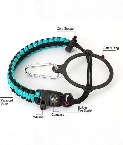 IRON °FLASK Paracord Handle - Fits Wide Mouth Water Bottles - Durable Carrier, Secure Accessories, Survival Strap Cord, Safety Ring, and Carabiner - Seven Core Paracord Bracelet