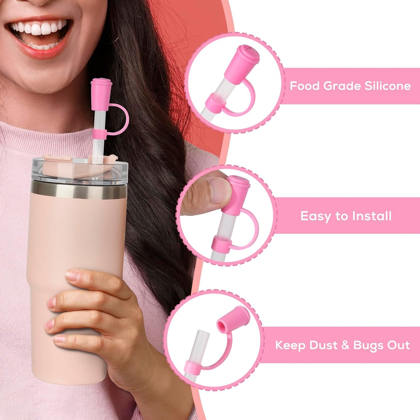 6 Straws with Cover Cap for Stanley 40oz Tumbler Replacement, Reusable Straw with Stopper Tips, Perfect for Stanley Cup with Handle H2.0, 14, 20, 30, 40oz Accessories