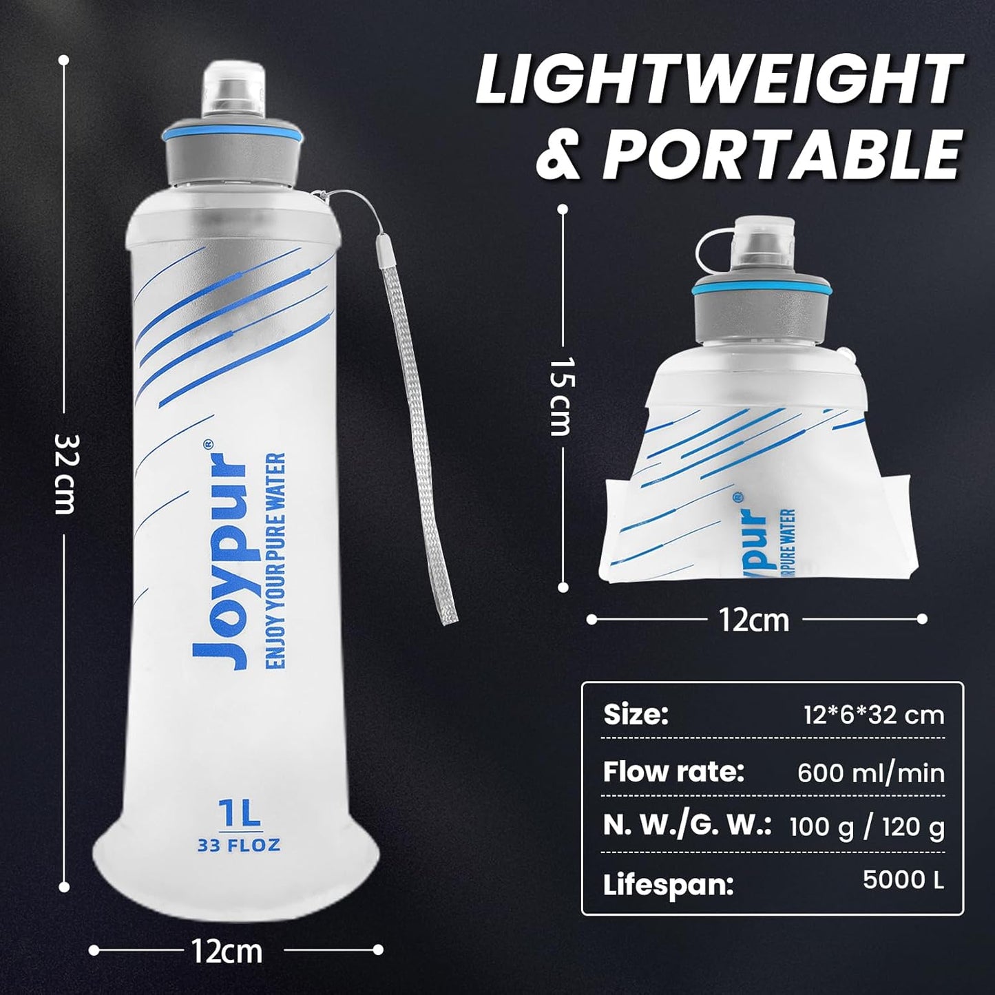 Water Filter Survival - Collapsible Water Bottle with Filter 0.01 Micron Squeeze Filtered Water Bottle 22oz for Hiking Backpacking Camping BPA-Free(White 650ml)