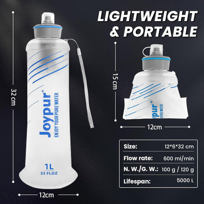 Water Filter Survival - Collapsible Water Bottle with Filter 0.01 Micron Squeeze Filtered Water Bottle 22oz for Hiking Backpacking Camping BPA-Free(White 650ml)