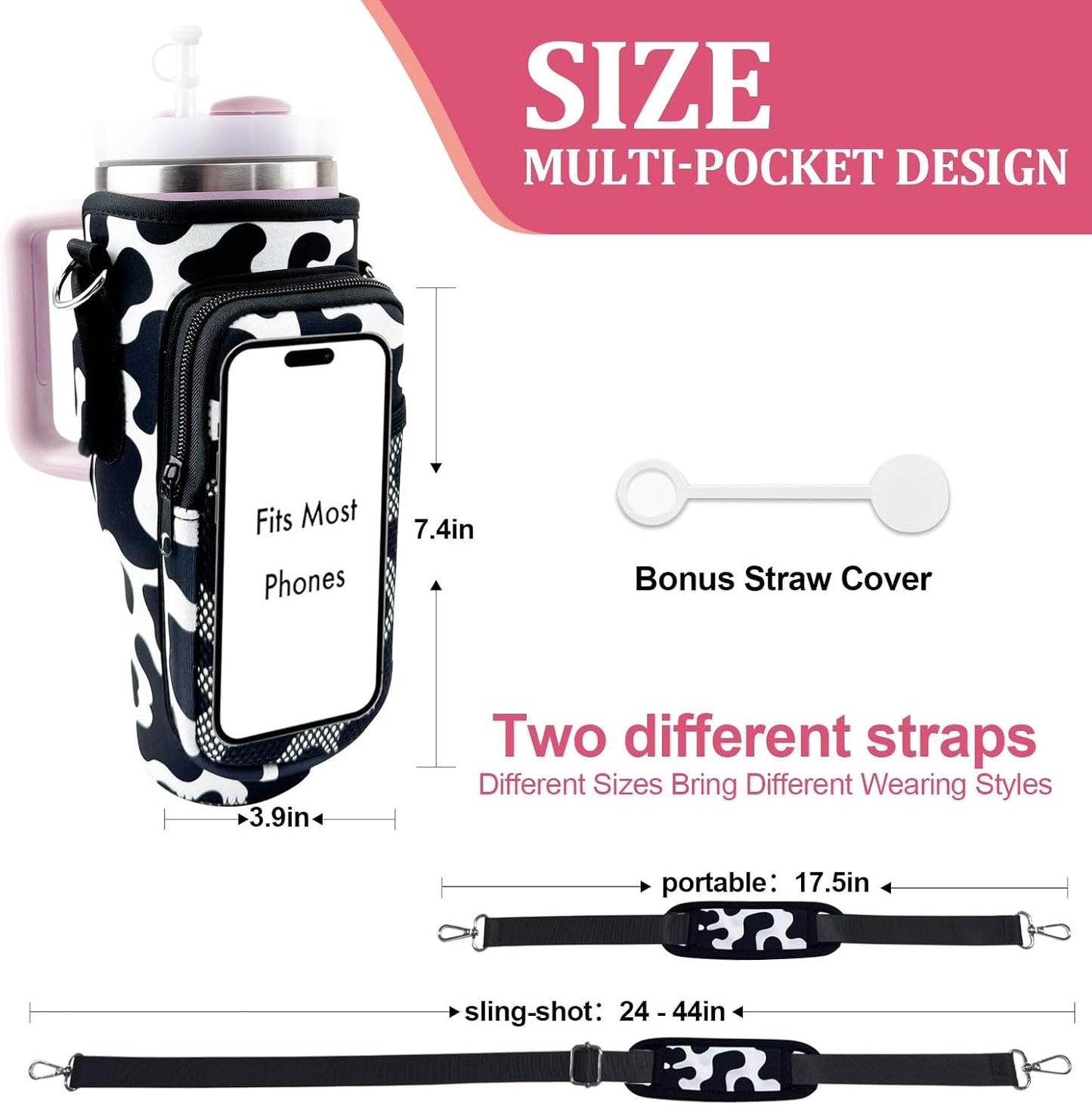 Stanley Carrier Bag for Stanley 40oz/30ozTumbler with Phone with 2 Adjustable Strap,3 Pockets Bottle Stanley Cup Carrier Bag & Case,Accessories for Hiking Travelling