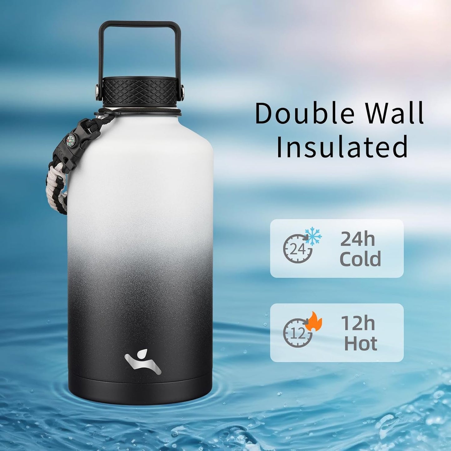Konokyo 22oz Stainless Steel Bottles with 3 Lids Sport Insulated Water Bottle,Mint
