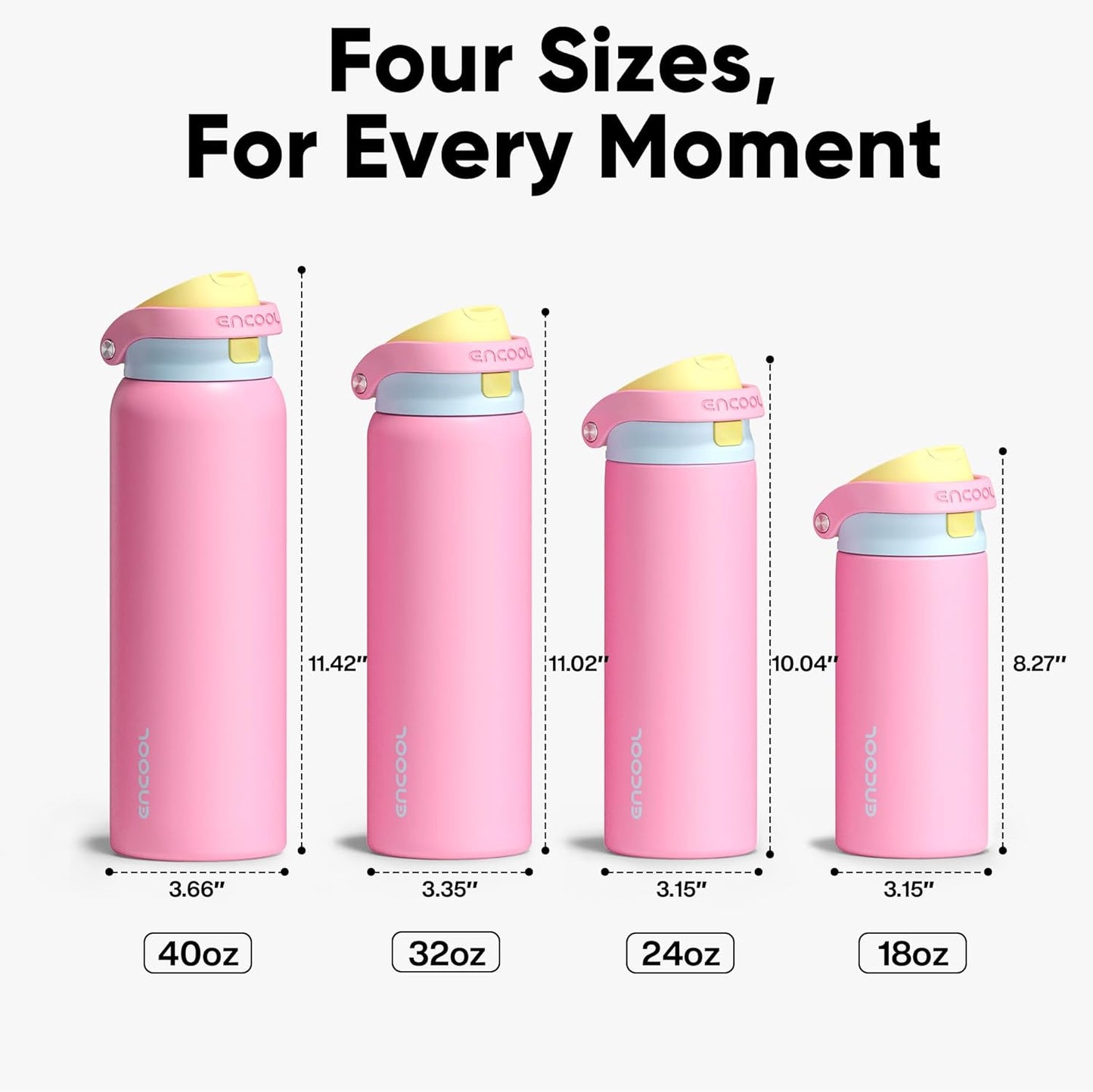 ENCOOL Leakproof Insulated Water Bottle with Straw Dual-Sip Water Bottle Bag-Safe Design for Work, Commute & Gym – Keeps Drinks Cold All Day, 24 oz, Lemonade Pink - Colors B