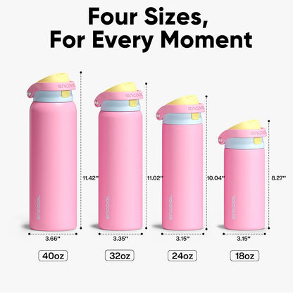 ENCOOL Leakproof Insulated Water Bottle with Straw Dual-Sip Water Bottle Bag-Safe Design for Work, Commute & Gym – Keeps Drinks Cold All Day, 24 oz, Lemonade Pink - Colors B