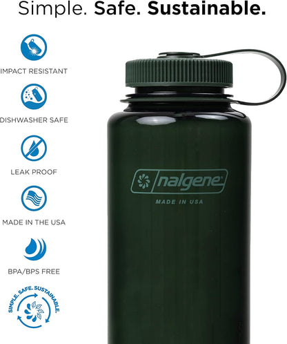 Nalgene 32 oz Wide Mouth Water Bottle | BPA-Free, Durable & Leak Proof, Lightweight Bottle for Hiking & Gym, Work & Travel