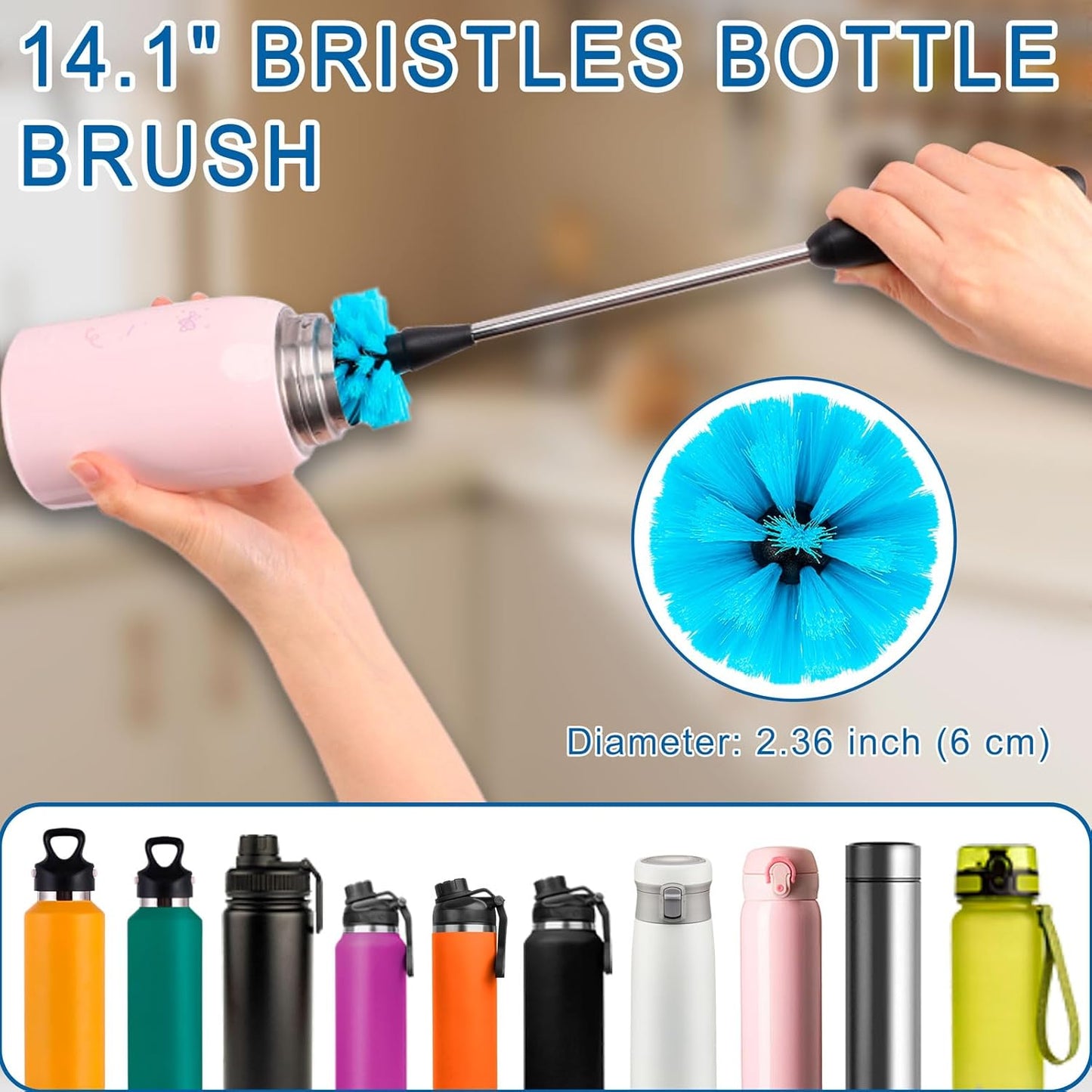Bottle Brush Cleaning Set - Multi Cup Brush, Water Bottle Cleaner, Crevice Cleaning Brush Pipe & Tube Brushes for Tight Spaces, Grout Brush Cleaner Brush Long Straw Cleaner Brush