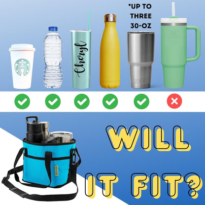 NoNa & Bee 4 Water Bottle Holder with Strap | Family Size 4 Compartment Drink Bag, Multiple Tumbler Carrier Caddy | Adjustable Fits Large & Small Drinks | Hands Free, Won't Tip Over in Car