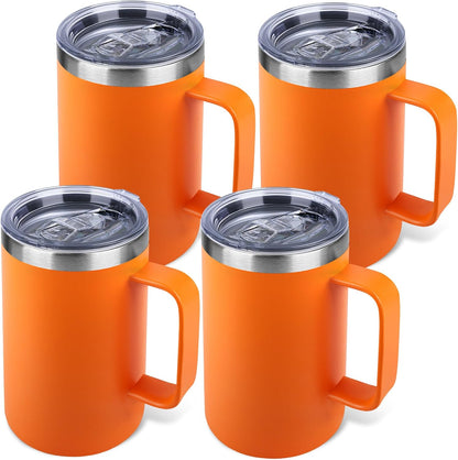 22oz Insulated Coffee Mug with Handle & Leak-Proof Lid - Double Wall Stainless Steel Travel Tumbler for Commute/Office/Home, Orange, 1 Pack