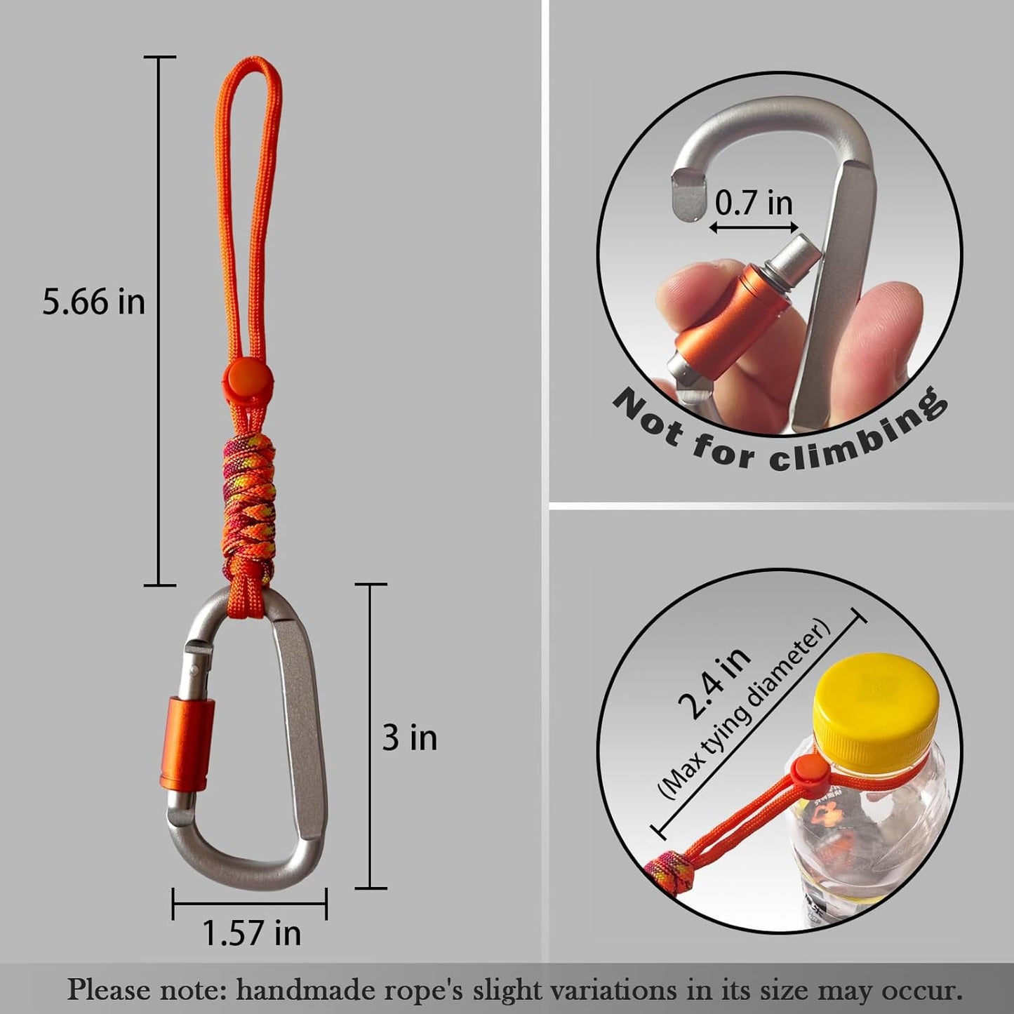 Paracord Keychain/Carabiner Clip - Jaymokes D Ring Metal Hook for Water Bottle, Key, Backpacks and More