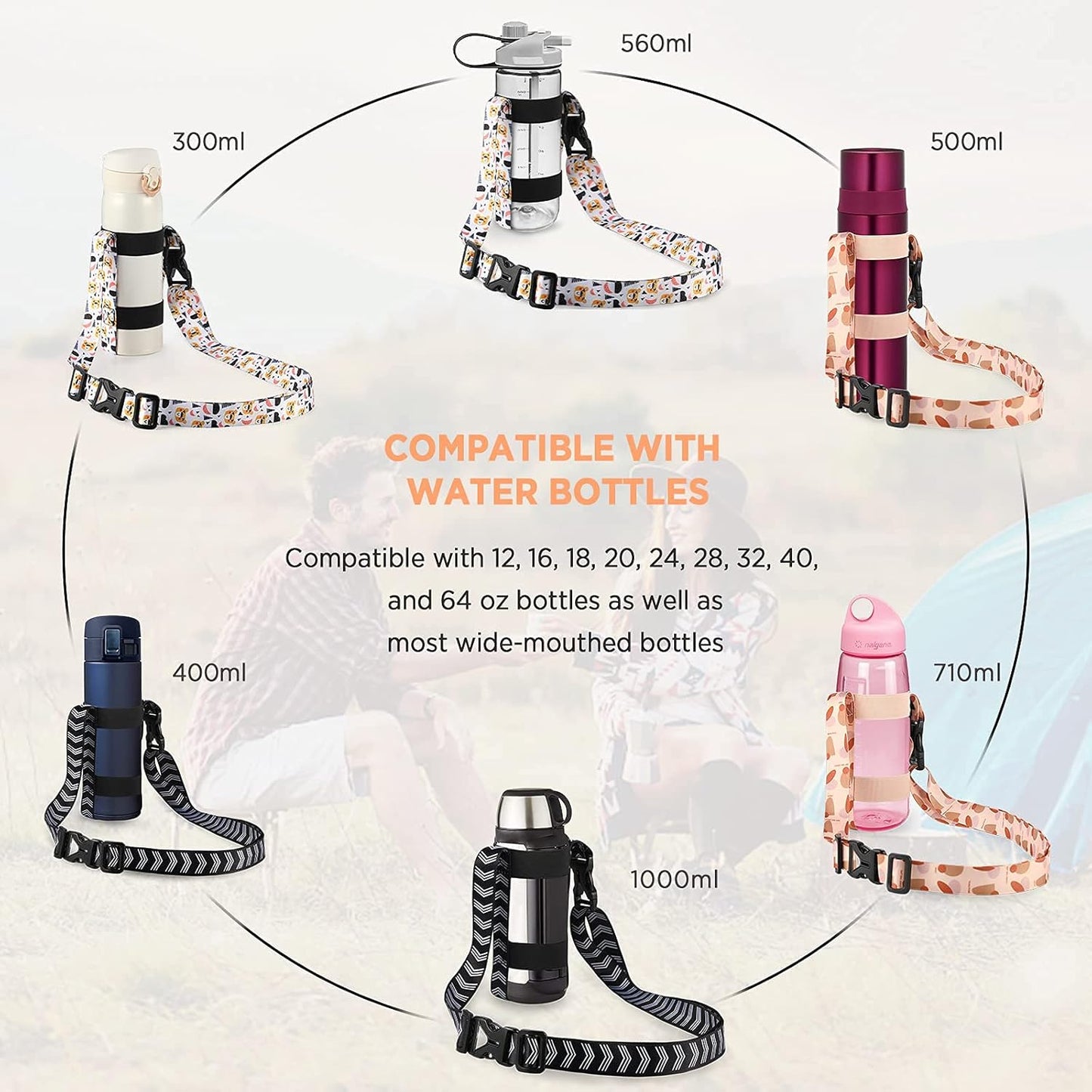 EasyAcc Water Bottle Holder Strap Sling, for Owala FreeSip 24 32 40 oz, Hydro Flask, Cirkul, Yeti, Stanley Flip, Universal Water Bottles, with Carabiner, for Walking Curise Travel (Bottle Excluded)