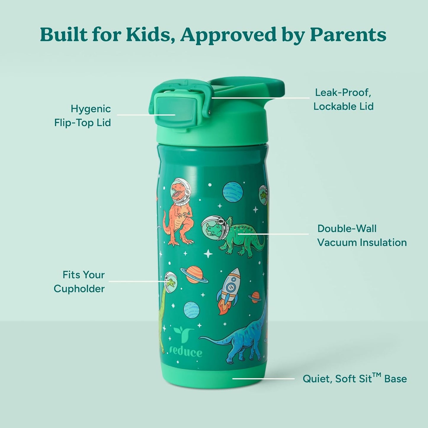 Reduce Hydrate Pro Kids 14oz Stainless Steel Insulated Water Bottle w/Straw – Spill Proof Tumbler for Kids – 30 Hour Cold Retention – Dishwasher Safe Leak-Proof Design - Abstract Flowers