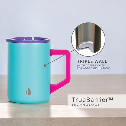 Elemental Insulated Coffee Mug - Triple-Wall Stainless Steel Summit Travel Cup for Hot and Cold Drinks - Thermal Coffee Mug with Lid and Handle for Camping, Office & Travel 16oz - Rainbow Speckle