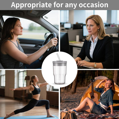 BLUEPOLAR 16oz/480ml Iced Coffee Cups With Lids And Straws,Reusable Leakproof Glass Tumbler,Water Bottles,Cold Brew,Drinking Jars For Juicing,Matcha,Tea,Smoothie For Travel,Office (Off-White)