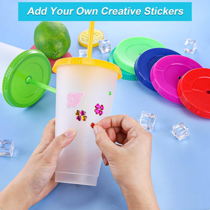 24 Pack Plastic Tumblers with Lids and Straw, Reusable Cups with Lids and Straws Colorful Cups for Cold Drink Iced Coffee, Plastic Tumbler Bulk for Party Birthday Gifts (24 oz, Stylish Colors)
