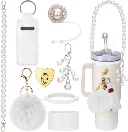 Mity rain Cup Accessories for Stanley Cup 30oz 40oz Tumbler with Handle, Including Water Bottle Handle Strap, Chapstick Holder, Boot, Keychain Charms, Straw Topper Cover Cap for Stanley (Purple)
