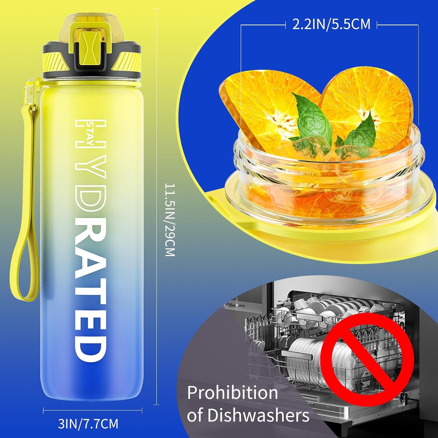 QLUR Water Bottle with Straw, 32oz Motivational Water Bottles with Time Marker to Drink, Tritan BPA Free, 1L Sports Water Bottle with Carry Strap LeakProof for Women Gym Fitness Outdoor (1 Pack)