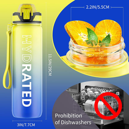 QLUR Water Bottle with Straw, 32oz Motivational Water Bottles with Time Marker to Drink, Tritan BPA Free, 1L Sports Water Bottle with Carry Strap LeakProof for Women Gym Fitness Outdoor (1 Pack)
