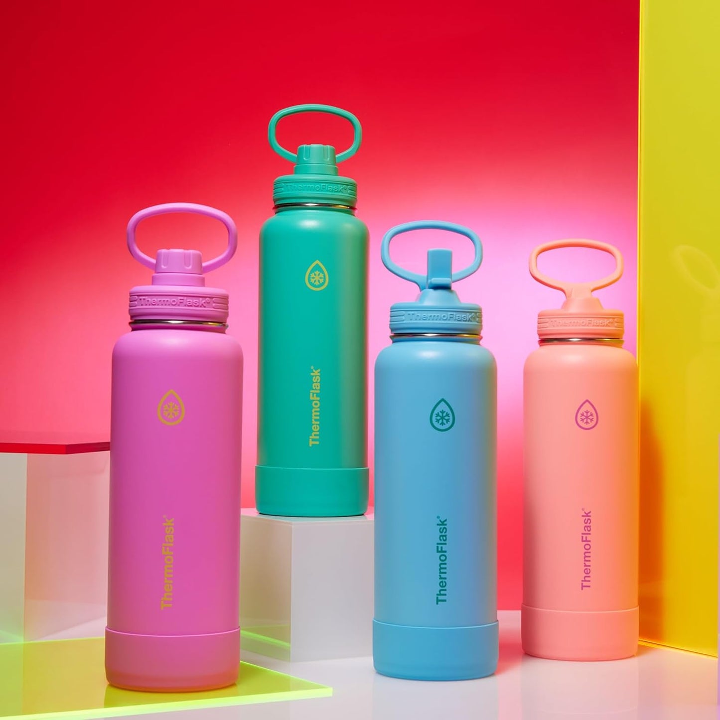 ThermoFlask Insulated Water Bottle with Spout Lid (24 oz, Lemonade Stand) - Leakproof, Stainless Steel Water Bottle for Cold & Hot Drinks, Travel & Daily Hydration