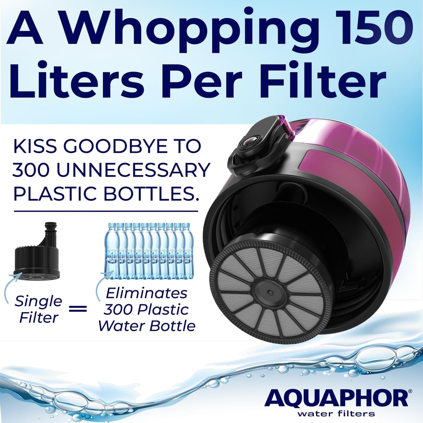 Nakii Filtered Water Bottle, Leakproof, BPA-Free, Motivational Markings, Travel, Everyday Use. 40-Gallon Filter, Replaces 300 Plastic Water Bottles. Includes 1 Filter, 22 FL Oz, Grey by Aquaphor