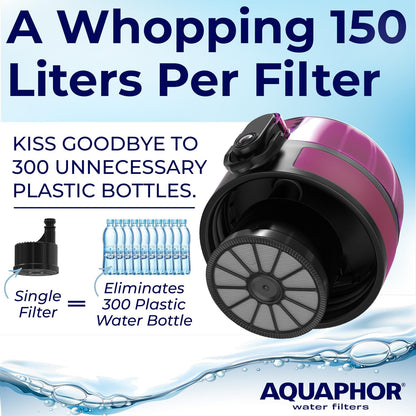 Nakii Filtered Water Bottle, Leakproof, BPA-Free, Motivational Markings, Travel, Everyday Use. 40-Gallon Filter, Replaces 300 Plastic Water Bottles. Includes 1 Filter, 22 FL Oz, Grey by Aquaphor