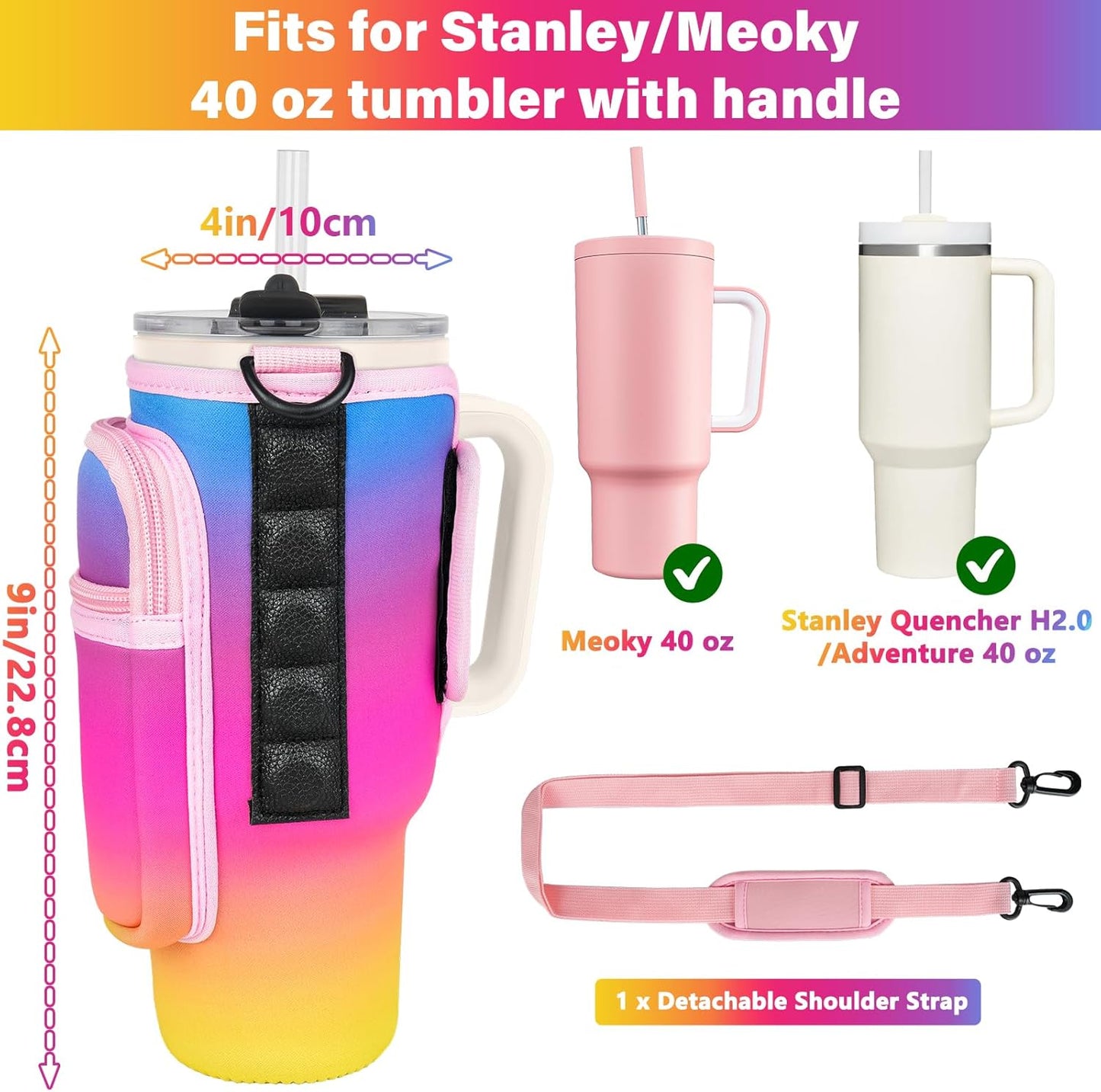 Magnetic Water Bottle Carrier Bag Compatible with Stanley/Meoky 40 oz Tumbler with Handle,Water Bottle Holder Pouch with Adjustable Shoulder Strap & Phone Pocket Fits for Stanley Cup Accessories
