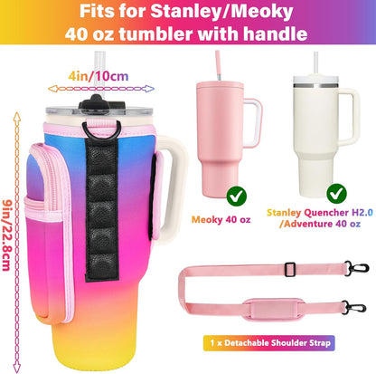 Magnetic Water Bottle Carrier Bag Compatible with Stanley/Meoky 40 oz Tumbler with Handle,Water Bottle Holder Pouch with Adjustable Shoulder Strap & Phone Pocket Fits for Stanley Cup Accessories
