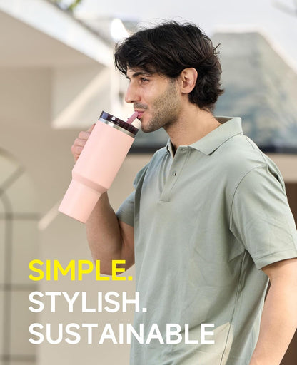 2 Pack Tumbler Flip Straw Lid Replacement Fit for Stanley 40 OZ Quencher, Leak Proof Lid with Straw for Stanley, No Spill Reusable Tumbler Lid Compatible with Stanley Cup Accessories