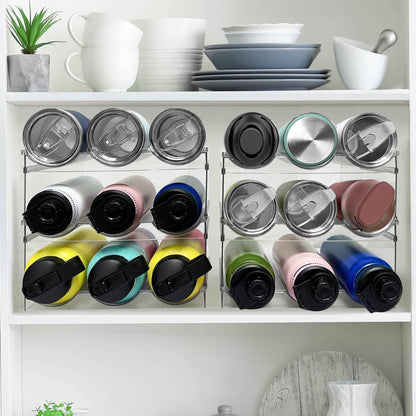 Spaclear 2 Pack Water Bottle Organizer, Stackable Kitchen Pantry Storage Shelf, Plastic Water Bottle Holder for Cabinet and Fridge Organization
