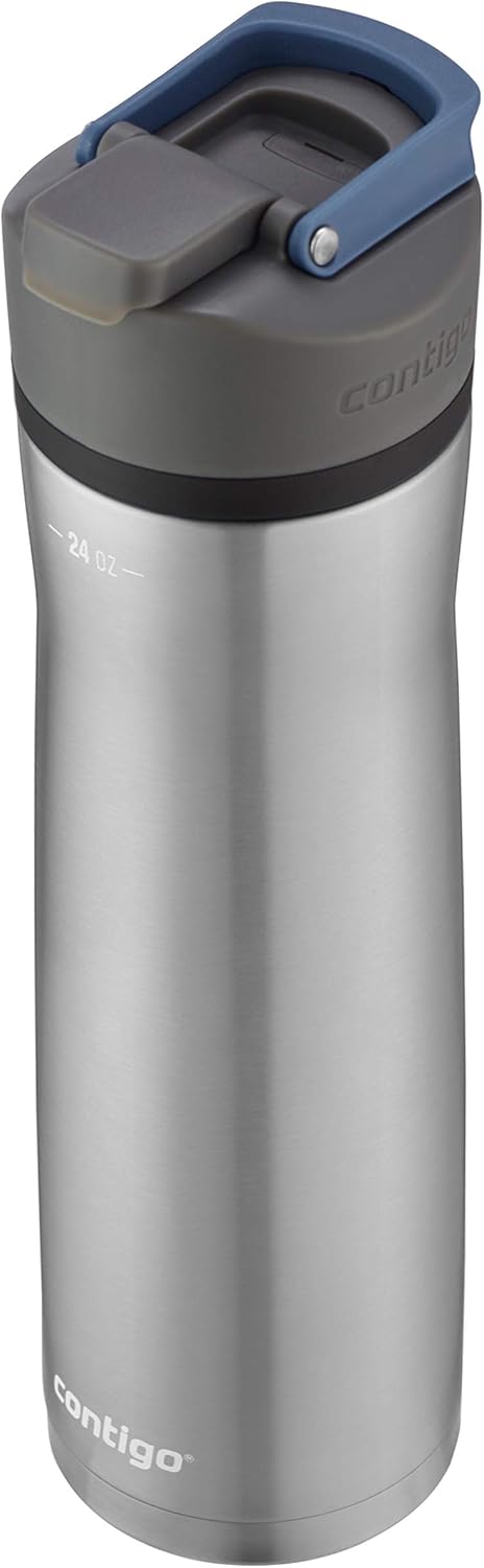 Contigo Cortland Chill 2.0 Vacuum-Insulated Stainless Steel Water Bottle, Spill-Proof Sip Technology, Interchangeable Lid, 24oz, Steel/Licorice, Perfect for Fitness Travel Everyday Use
