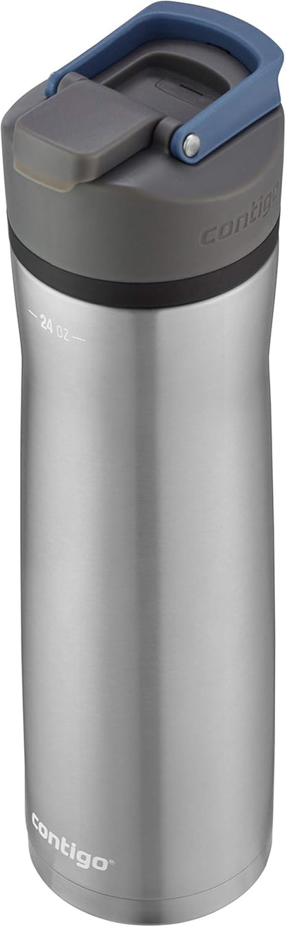 Contigo Cortland Chill 2.0 Vacuum-Insulated Stainless Steel Water Bottle, Spill-Proof Sip Technology, Interchangeable Lid, 24oz, Steel/Licorice, Perfect for Fitness Travel Everyday Use