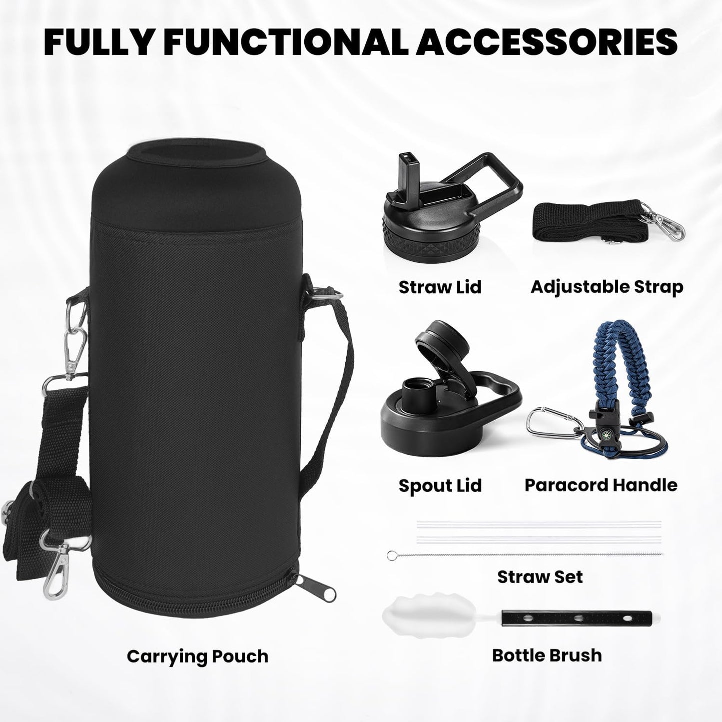 RAYMYLO One Gallon Water Bottle Insulated, Triple Walled Vacuum Stainless Steel (Cold for 48 Hrs), Leak Proof & Non-BPA, Large Water Flask Jug with Paracord Handle & Straw Spout Lids