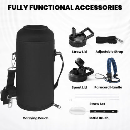 RAYMYLO One Gallon Water Bottle Insulated, Triple Walled Vacuum Stainless Steel (Cold for 48 Hrs), Leak Proof & Non-BPA, Large Water Flask Jug with Paracord Handle & Straw Spout Lids
