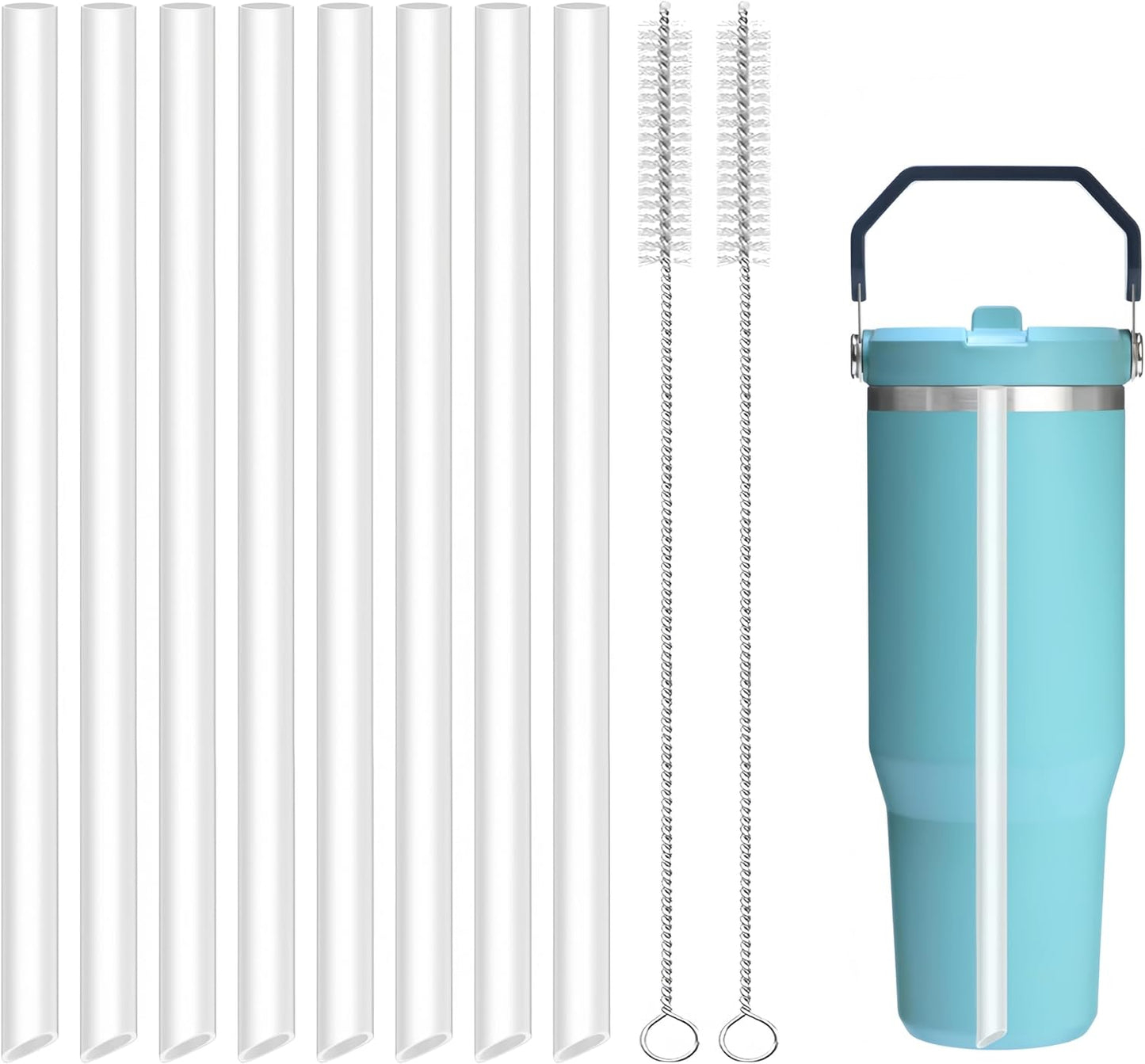 Joshey 8-Pack Replacement Straws for Stanley 30oz Tumbler | Compatible with Stanley IceFlow Flip Straw Lid | BPA-Free Reusable Plastic Drink Straws with 2 Cleaning Brushes
