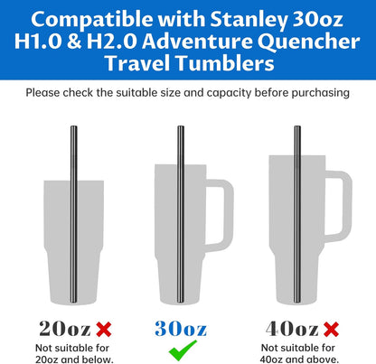 Tomorotec 8PCS 12" Stainless Steel Straws 4 Bent & 4 Straight Fit for 40oz Stanley Tumblers, Reusable Food-Grade Drinking Straws with Brush for Smoothies, Milkshakes, Iced Coffee, Dishwasher Safe