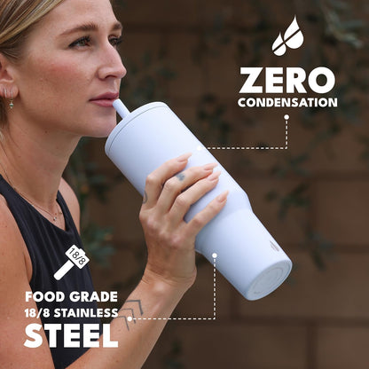 Elemental 32 oz 100% Leak Proof Tumbler with Handle & Straw - Stainless Steel Double Wall Insulated Tumbler for Hot and Cold Beverages - Travel Coffee Mug with Sip & Straw Lid - White - Colors A