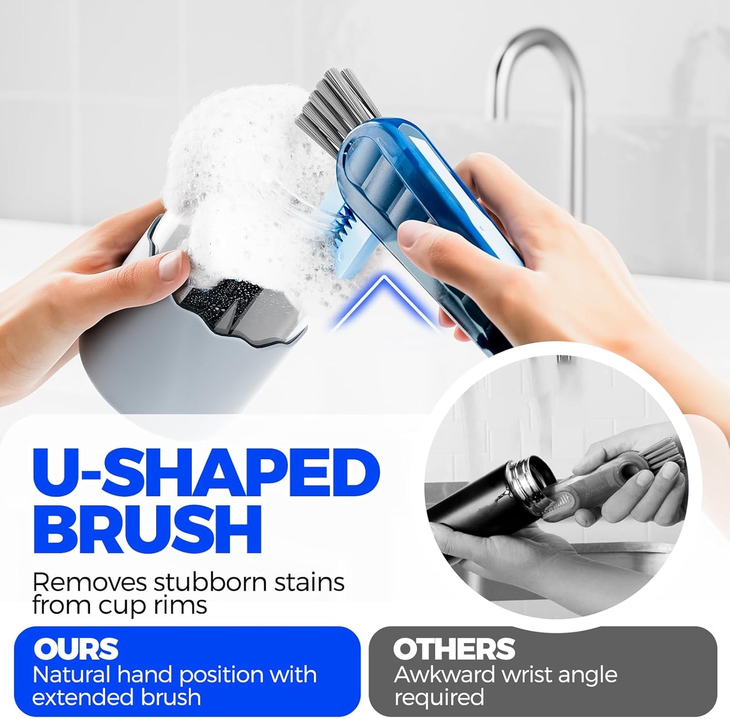 6 PACK Holikme 4 in 1 Cup Lid Cleaning Brush Set with 3 Straws, Multifunctional Bottle Brush, Silicone Cup Lid Gap Cleaner, Durable Bristle Crevice Cleaning Brush,Flat End Brushes,Navy & Black & Olive