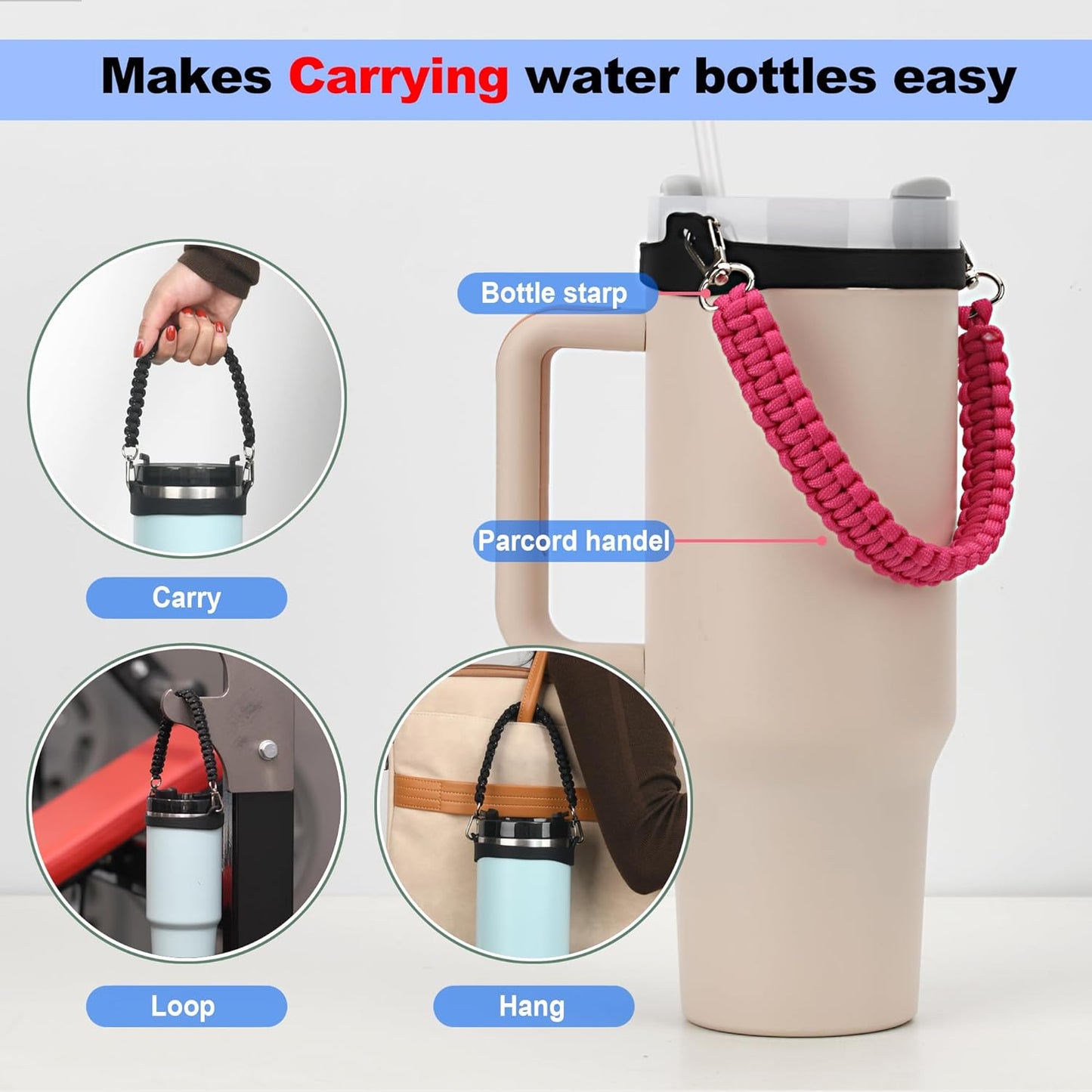 Wongeto Paracord Handle Strap for Stanley Cup - Heavy Duty Compatible with Stanley 40oz 30oz Tumbler, Stanley Cup Accessories