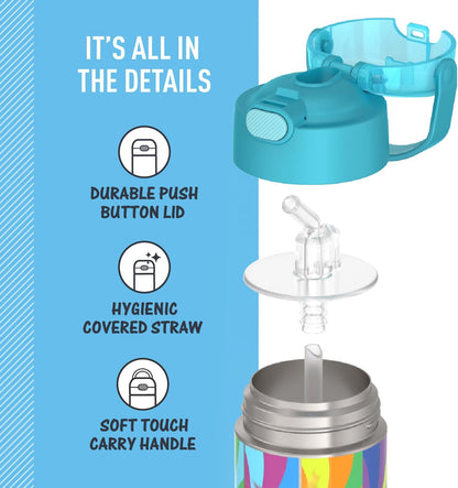 THERMOS FUNTAINER Water Bottle with Straw - 12 Ounce - Kids Stainless Steel Vacuum Insulated Water Bottle with Lid, Bluey - Colors A