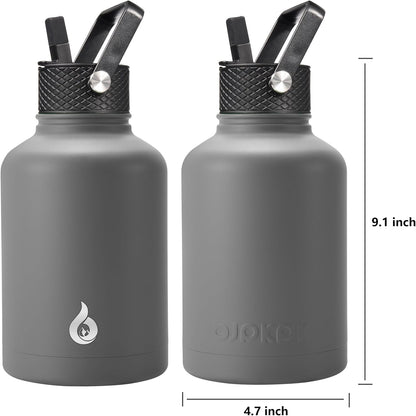 BJPKPK Insulated Water Bottles with Straw Lid, 40oz Stainless Steel Water Bottles with 3 Lids, BPA Free Leakproof Thermo, Tumblers, Cups for Sports, Gym- Midnight - Colors A