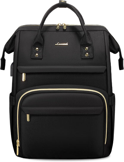 LOVEVOOK Laptop Backpack for Women with Giant Tumbler Holder Pocket,15.6 inch Waterproof Travel Backpack Purse Computer Laptop Bag,Professional Work College Nurse Teacher Backpack Casual Daypack,Black