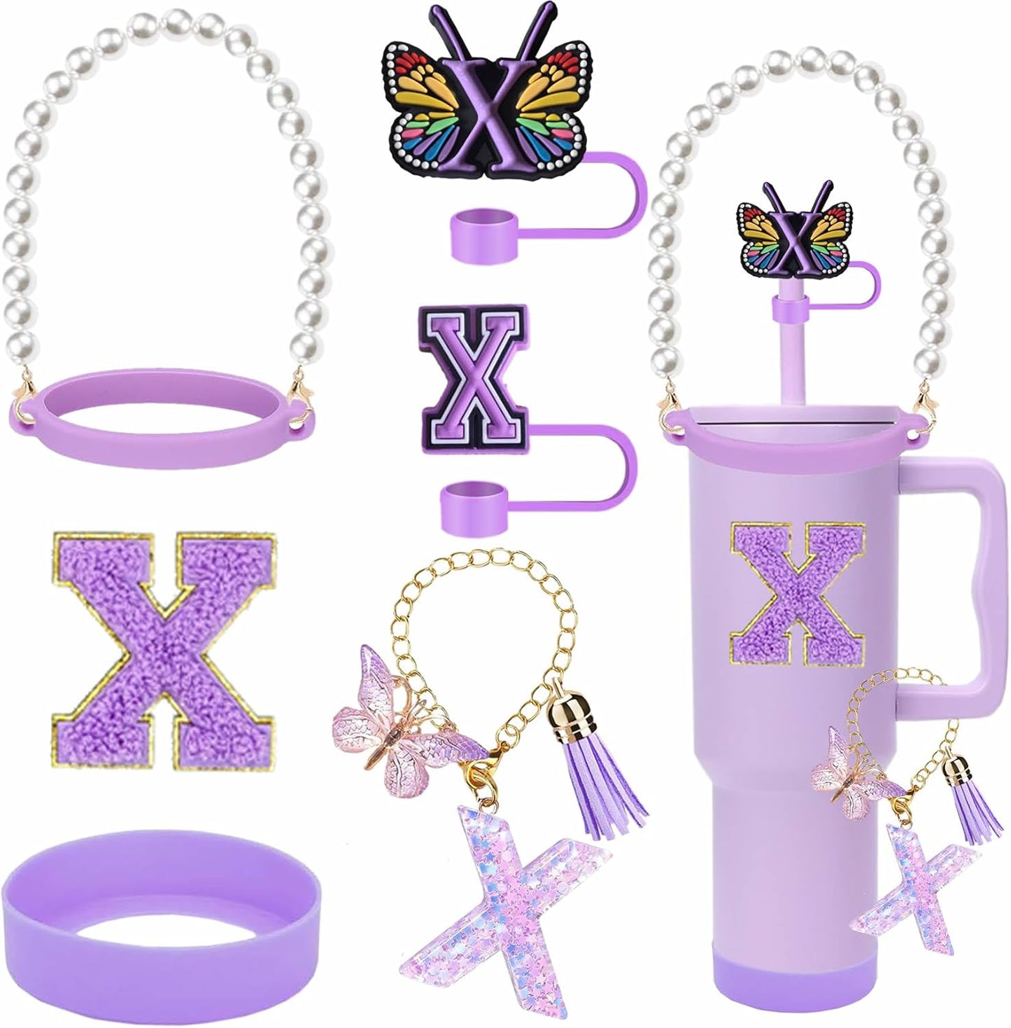 7pcs Cup Accessories for Stanley 30/40oz Tumbler, Handle Strap, Straw Cover, Silicone Boot, Letter Charm Stickers