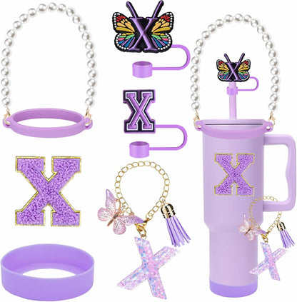 7pcs Cup Accessories for Stanley 30/40oz Tumbler, Handle Strap, Straw Cover, Silicone Boot, Letter Charm Stickers