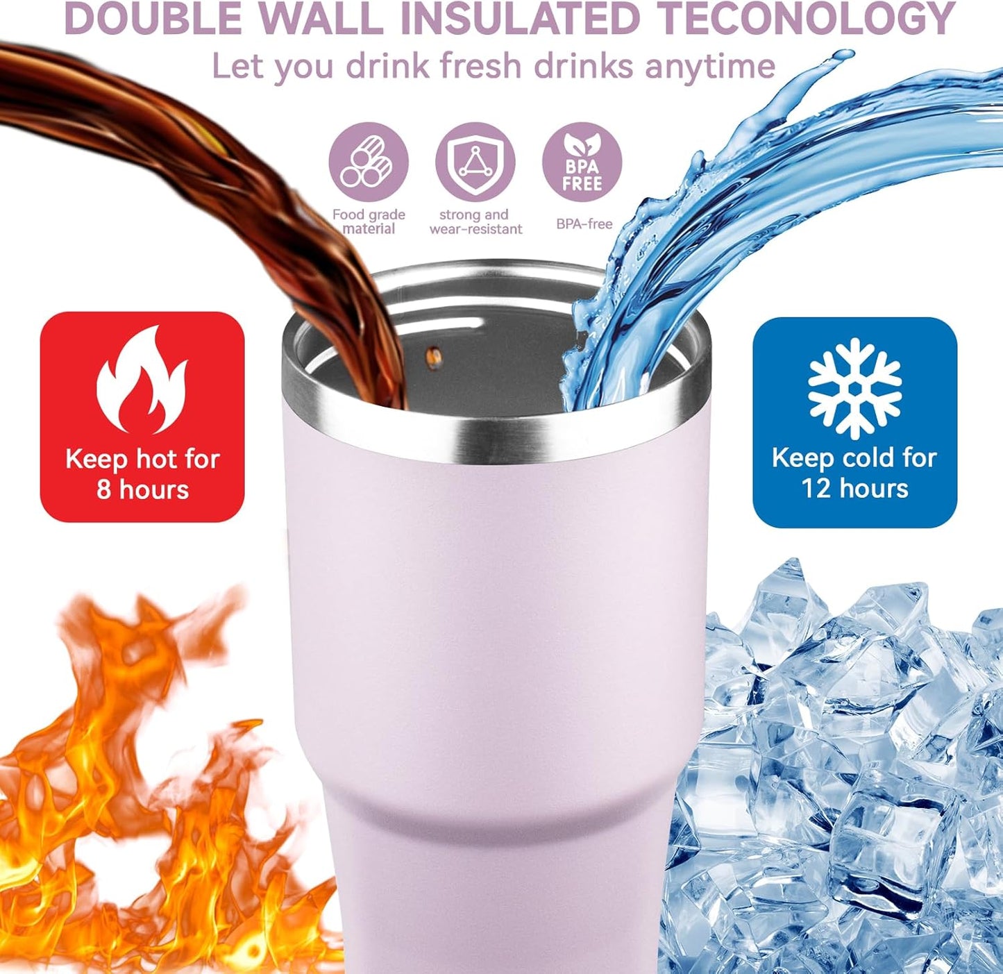 30oz Tumbler with Handle and Flip Straw Lid Double Wall Insulated Travel Coffee Mug Stainless Steel Vacuum Insulated Coffee Tumbler Cup for Hot and Cold Beverages,Leak-proof&BPA-free (30oz,Black)