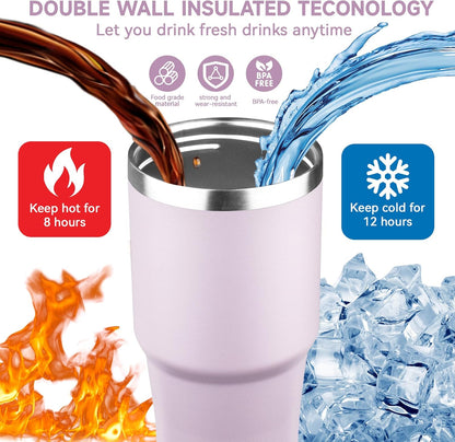 30oz Tumbler with Handle and Flip Straw Lid Double Wall Insulated Travel Coffee Mug Stainless Steel Vacuum Insulated Coffee Tumbler Cup for Hot and Cold Beverages,Leak-proof&BPA-free (30oz,Black)