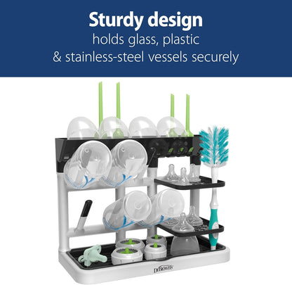 Dr. Brown's Baby Bottle Drying Tower, Stand-Up Countertop Drying Rack with Organized Storage for Baby Essentials, Space Saving Vertical Rack, Black/White
