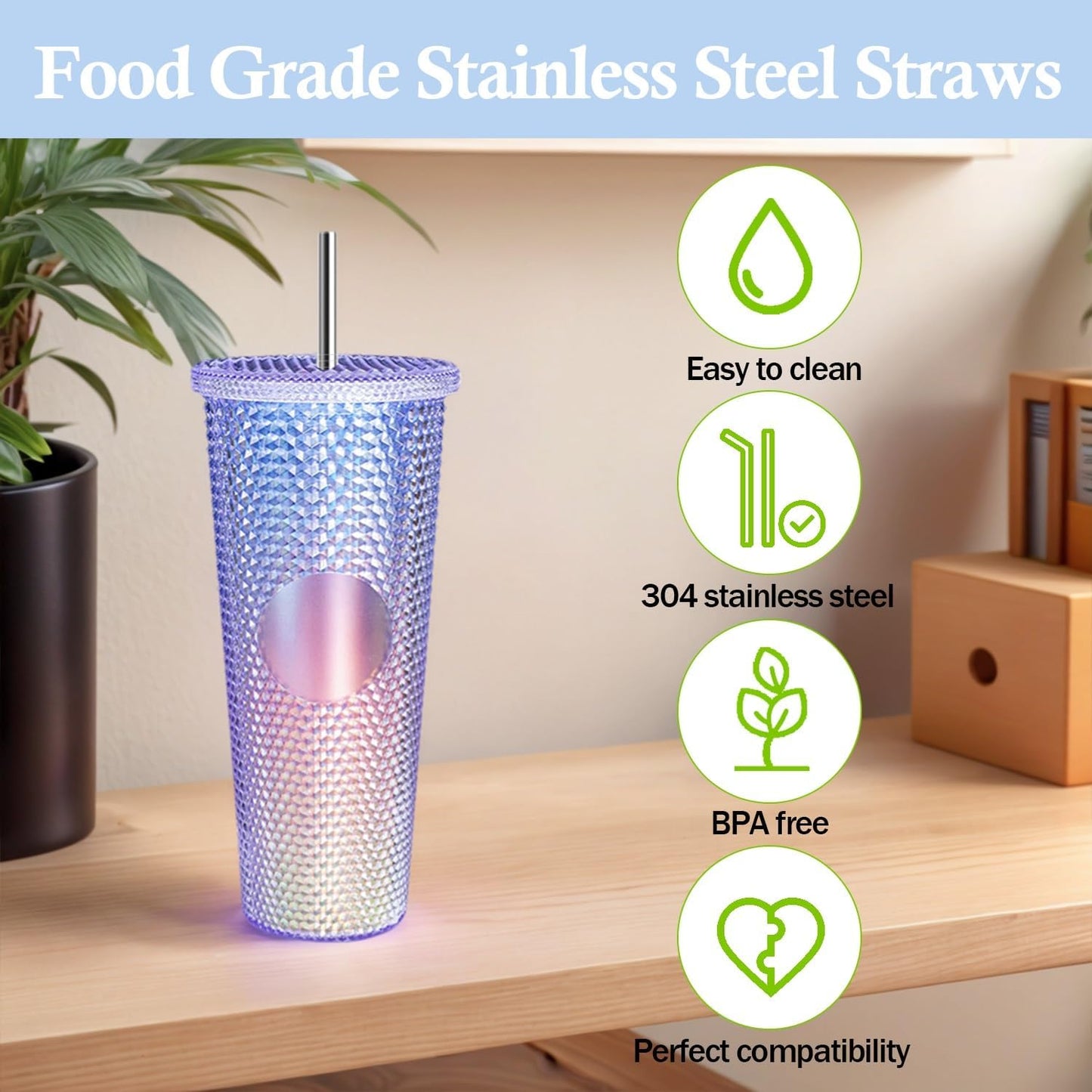 10.5 Inch Stainless Steel Straws Replacement for Starbucks Cold Cup Venti 24 oz, 6 PCS Straight Reusable Metal Straw with Cleaning Brush, 10.5" X 0.31" Compatible with Starbucks Tumblers